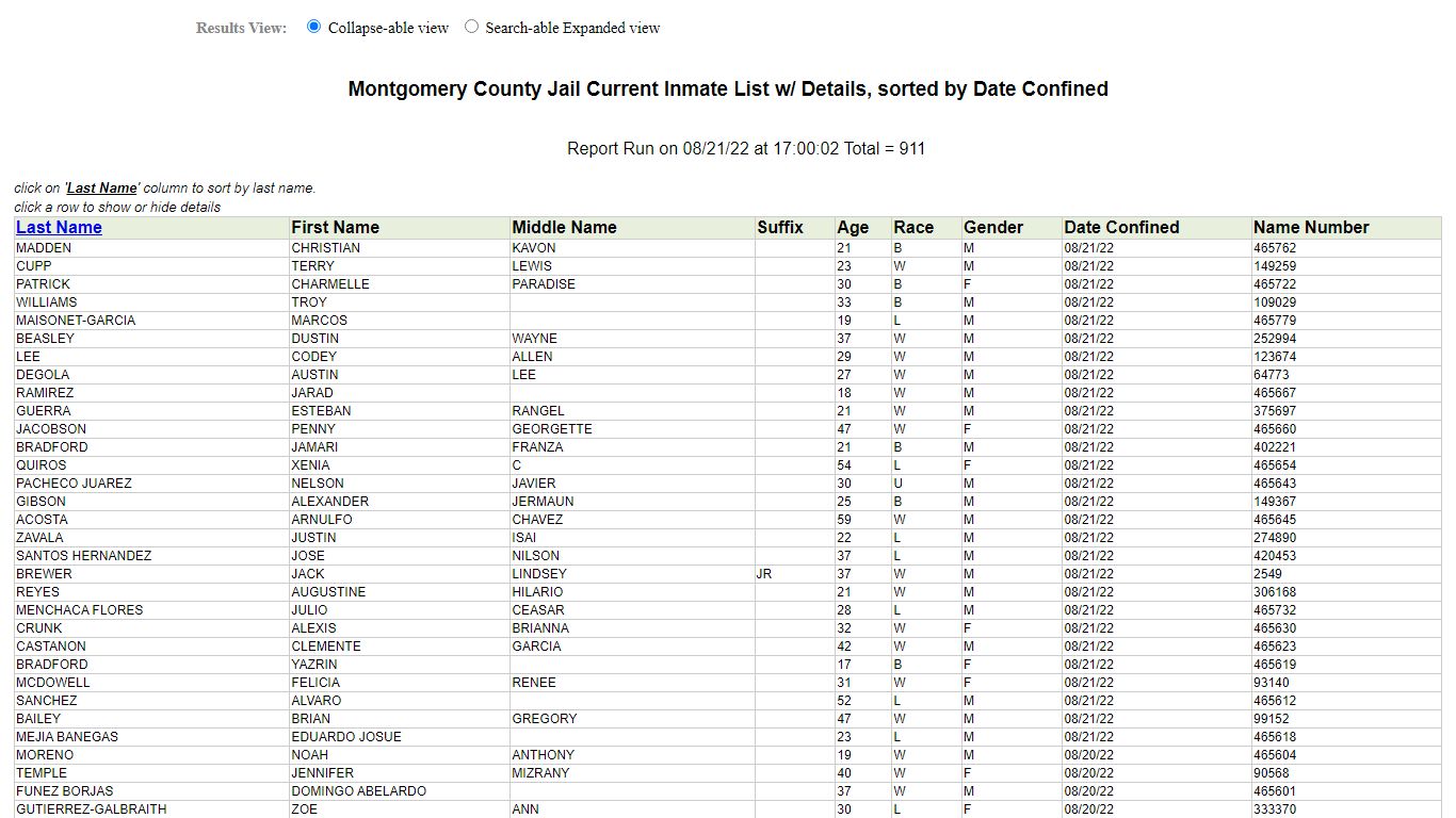 Jail Roster - Montgomery County, Texas